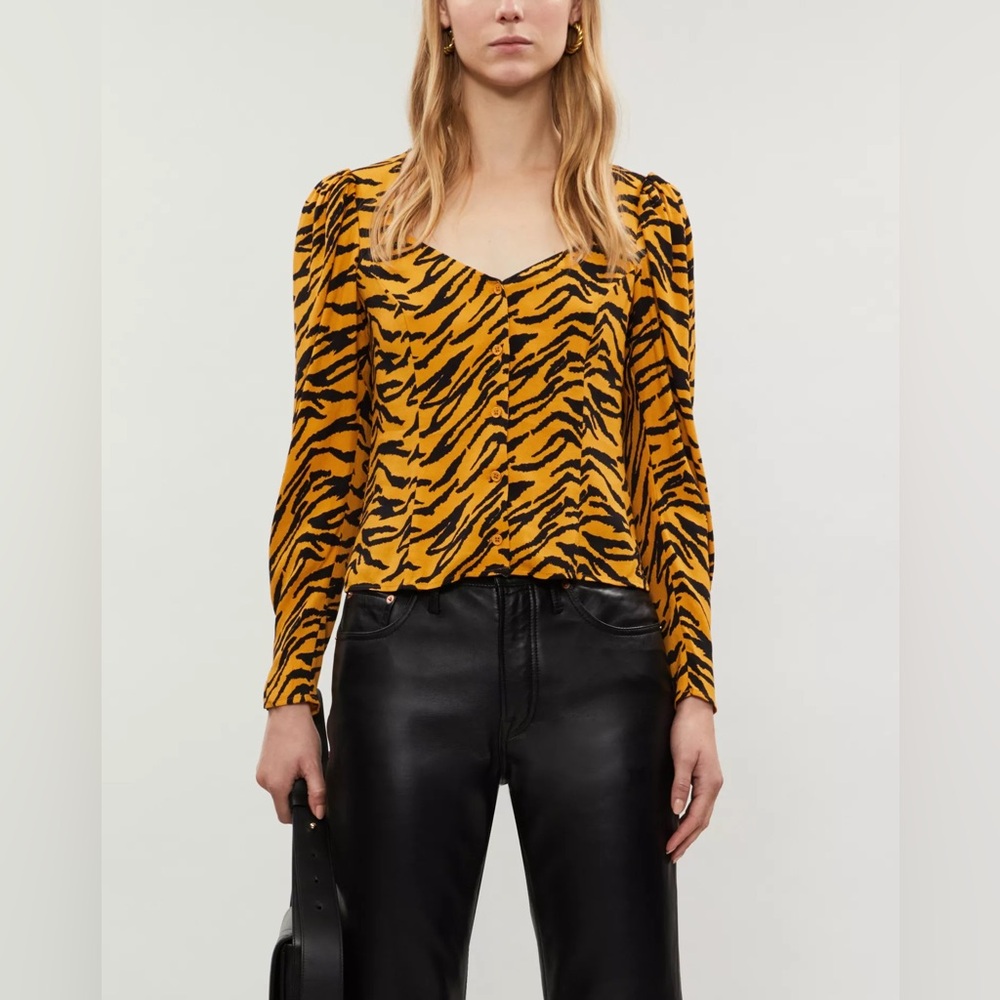 Reformation Notta tiger-print crepe blouse